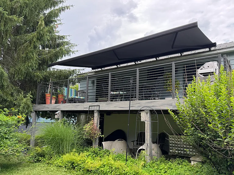 Deck with awning open