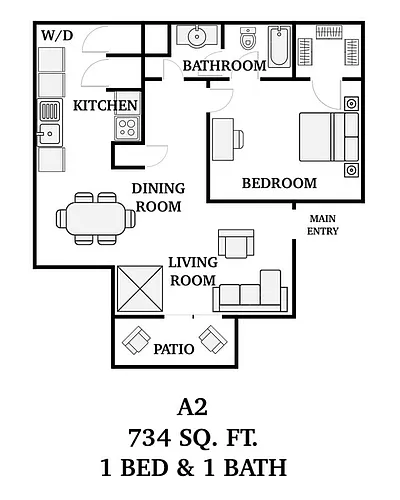 Floor plan 1 Bedroom, 1 Bathroom