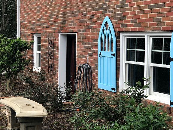 Basement door, rose garden
