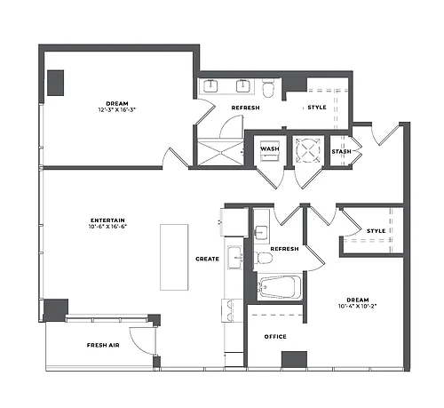Floor plan 2 Bed/2 Bath-BH3