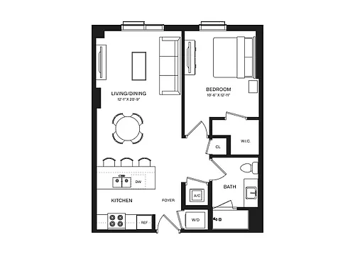 Floor plan 1 Bed/1 Bath-A1D