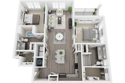 Floor plan 2D 2 Bedroom 2 Bath