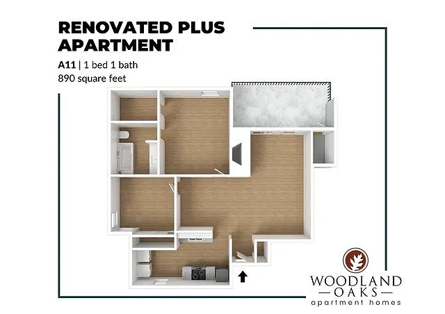 Floor plan 1 Bedroom 1 Bathroom (A11)