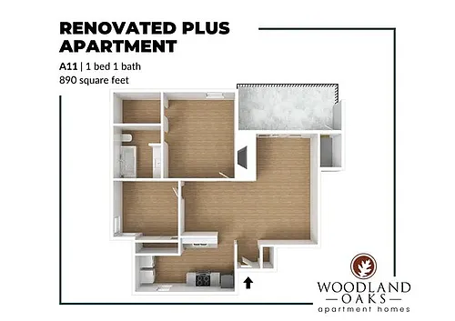 Floor plan 1 Bedroom 1 Bathroom (A11)
