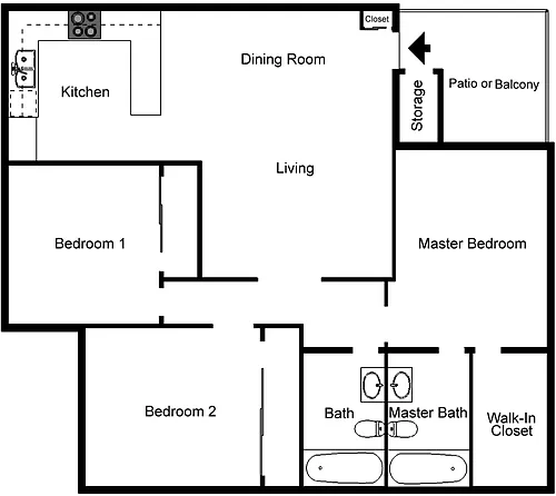 Floor plan 3 Bedroom 2 Bath