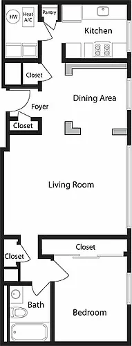 Floor plan C-P One Bedroom, One Bathroom
