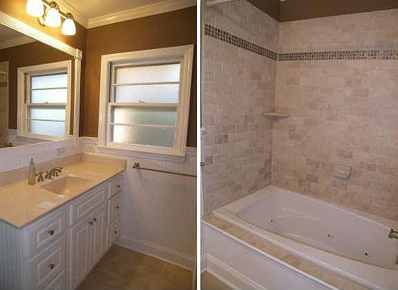 All new bath with jetted tub and designer tumbled marble