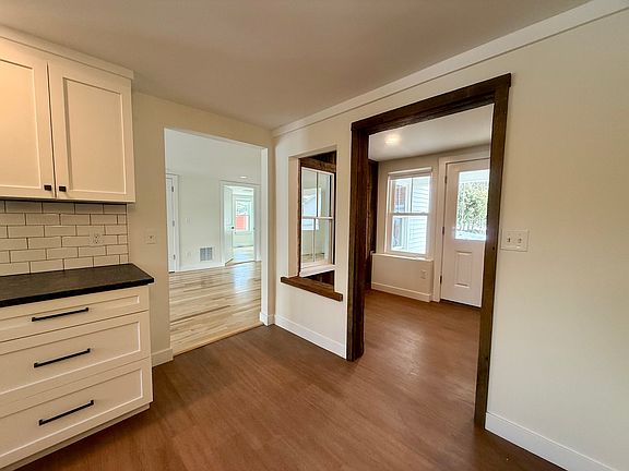View from kitchen to entry and living room
