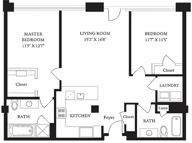 Floor plan LS-V Two Bedroom, Two Bathroom