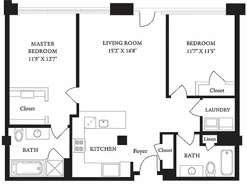 Floor plan LS-V Two Bedroom, Two Bathroom