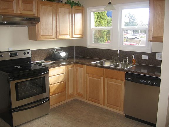 new cabinets and stainless steel appliances
