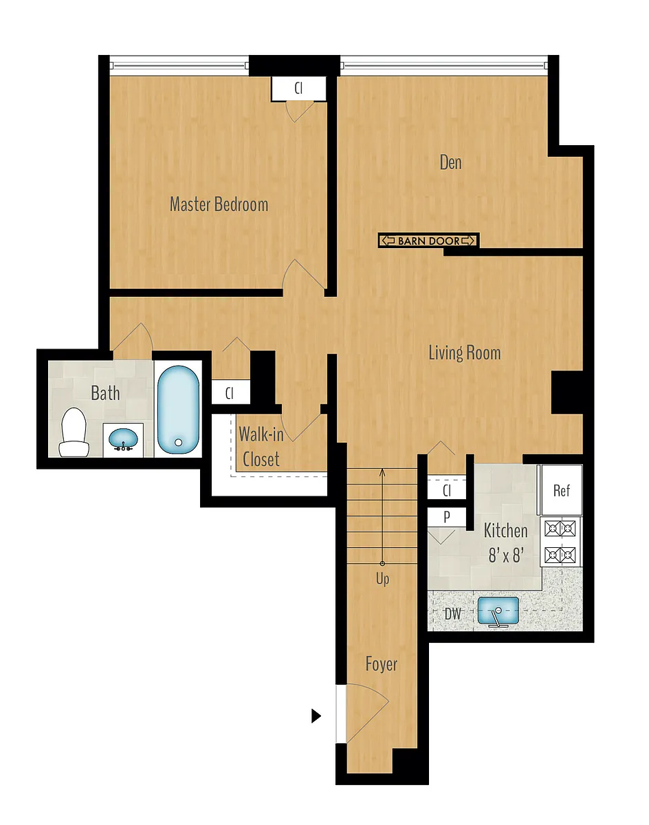 Floor plan 1 Bedroom + Den