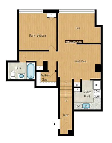 Floor plan 1 Bedroom + Den