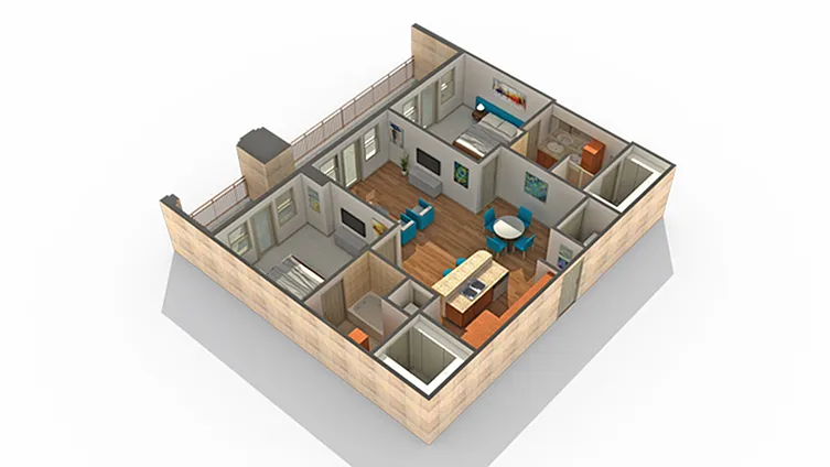 Floor plan 2 BR x 2 BA - F