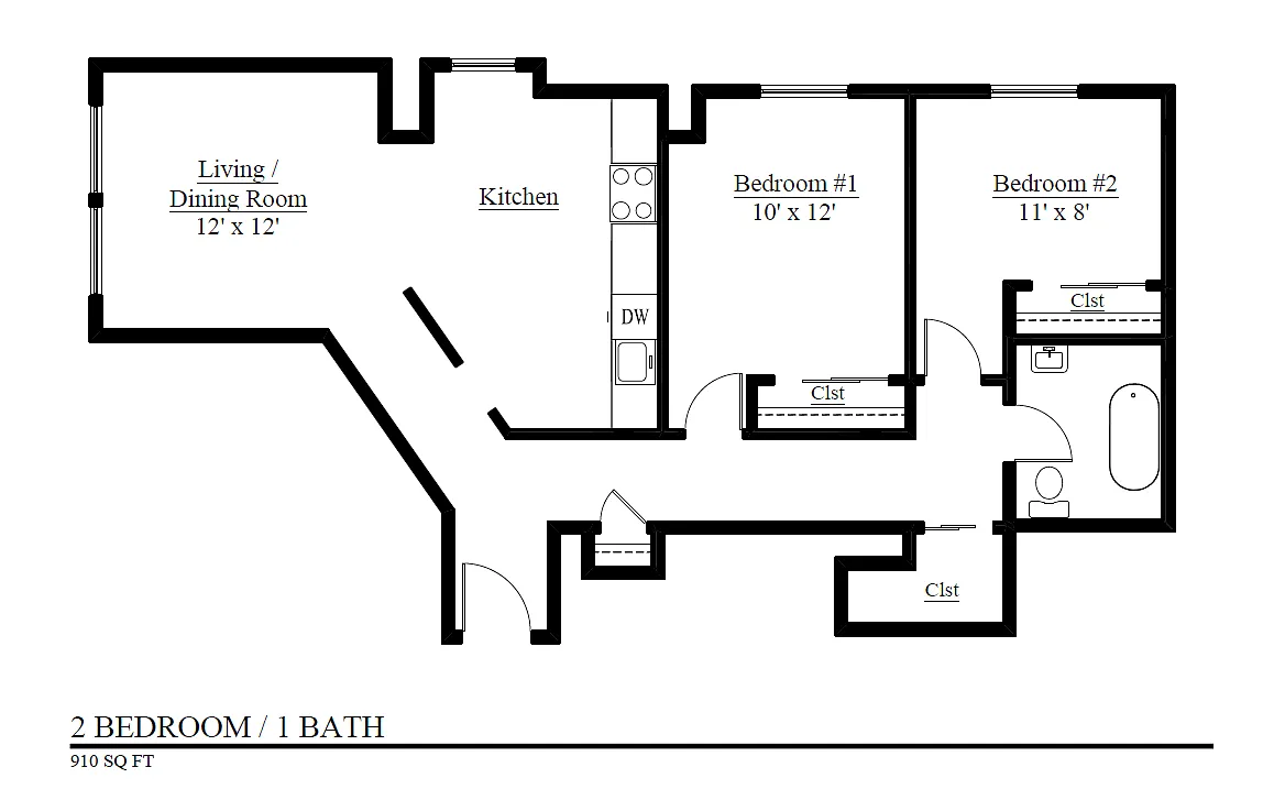 Floor plan 2 Bed x 1 Bath
