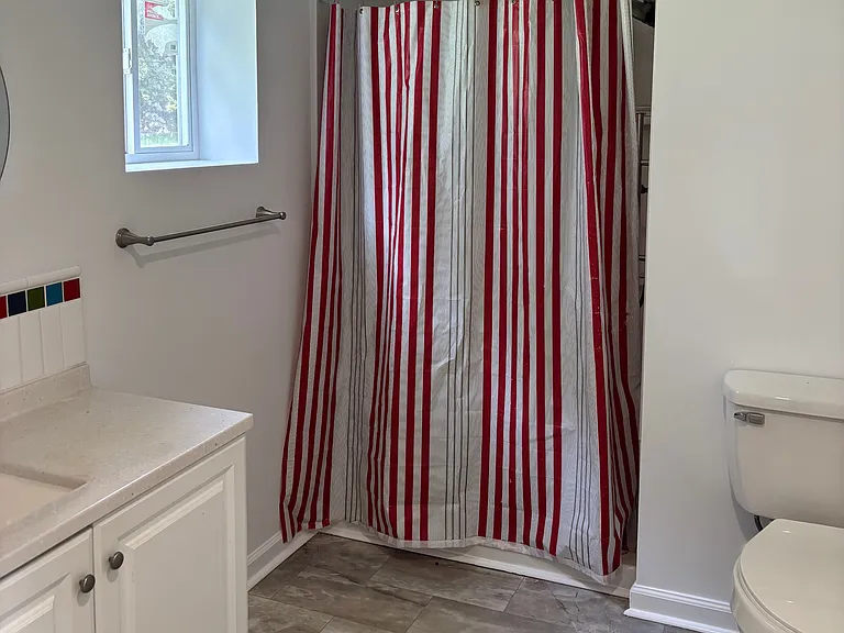 Bathroom with linen closet.