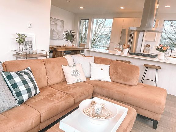 Top level kitchen, living, dining