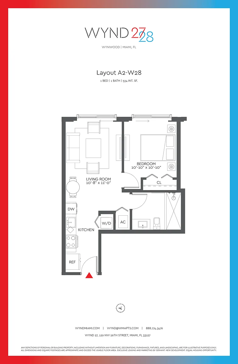 Floor plan W28 - 1BR 1BA (534 SF)