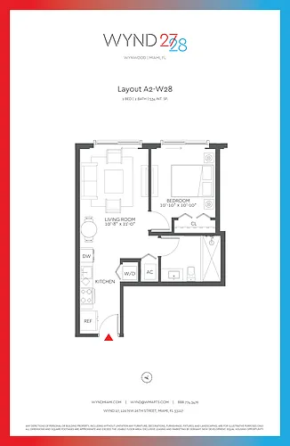 Floor plan W28 - 1BR 1BA (534 SF)
