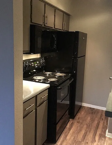 Trails of Walnut Creek kitchen stove, refrigerator, and cabinets