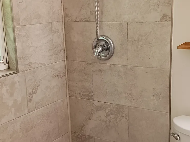 Main bathroom shower-floor to ceiling tile