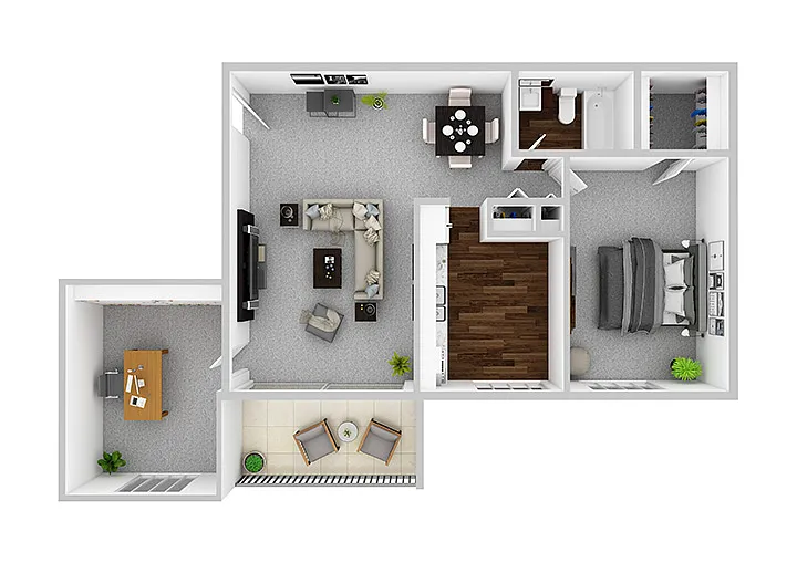 Floor plan 1 Bedroom/1 Bathroom w/ Den - 756 sq ft
