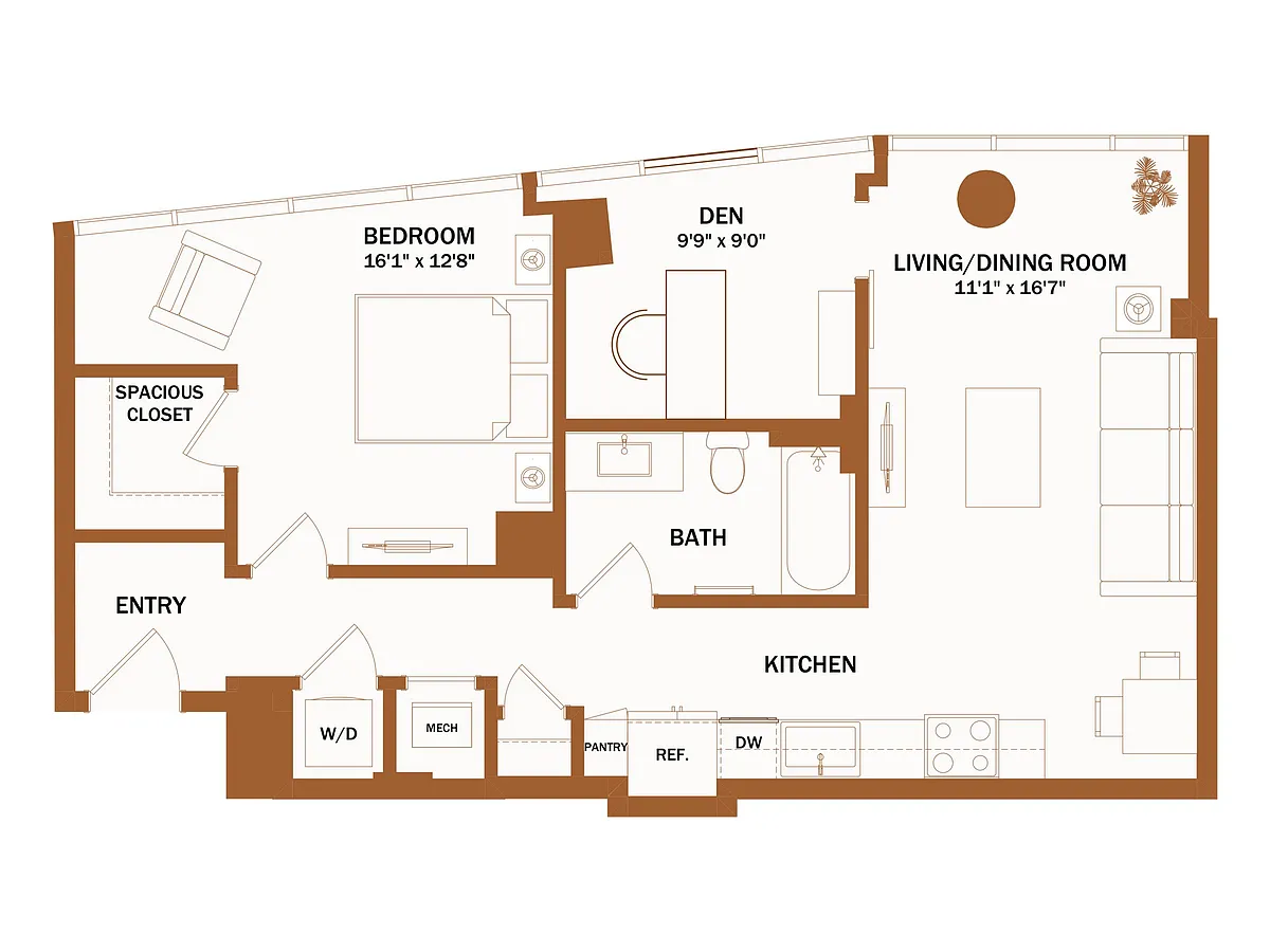 Floor plan C1 - 1 Bed + Den | 1 Bath