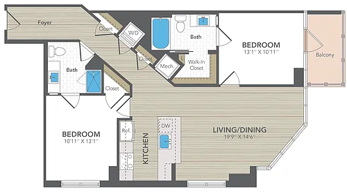 Floor plan 2 Bed 2 Bath Large