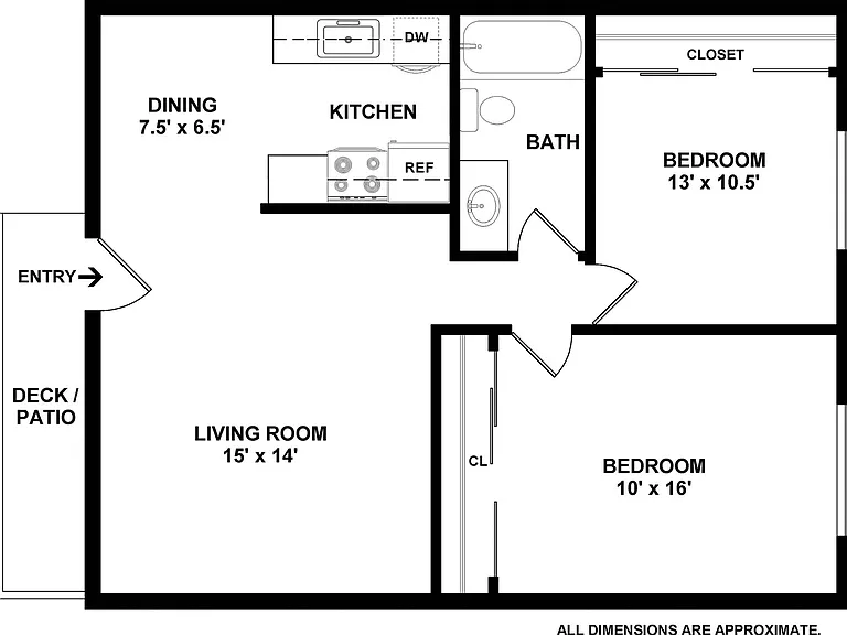 2 BD / 1 BA 800 SF