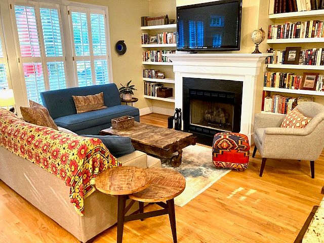 Main level living space with gas fireplace