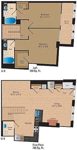 Floor plan 2 Bedroom + Loft, 2 Bath 1543 SF BL6