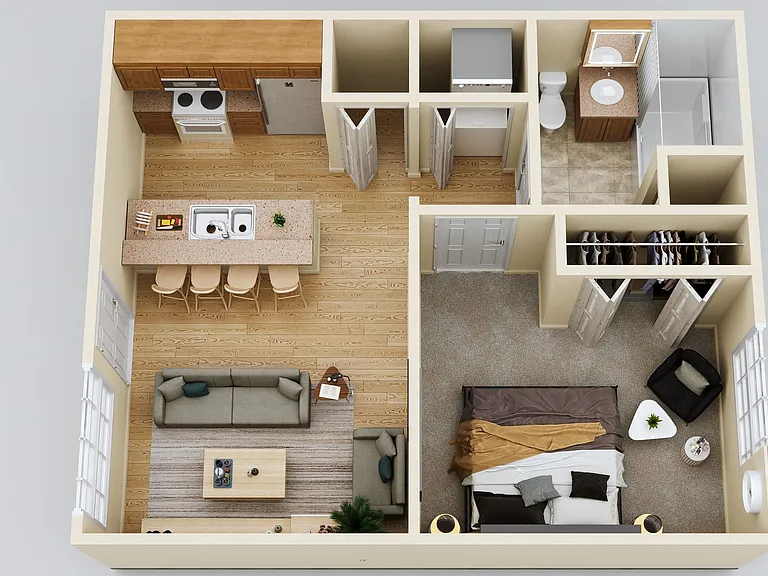 Spacious One Bed One Bath Floor Plan