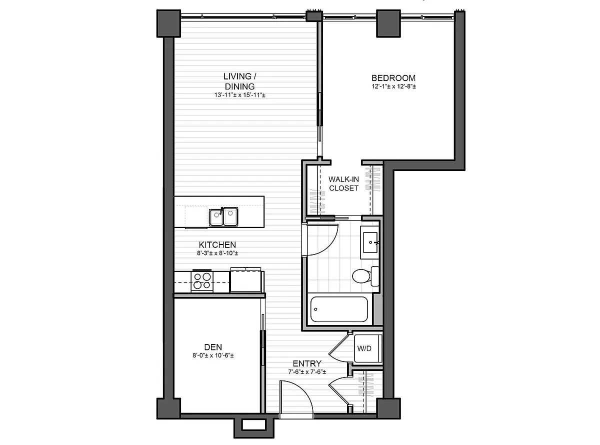 Floor plan 1 bed plus den