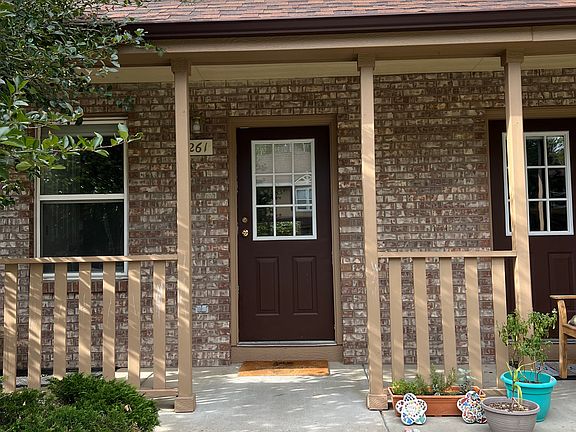 Front door with plantings