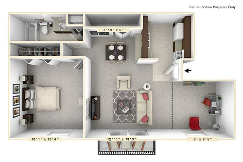Floor plan The Portside 1 BR 1 BA