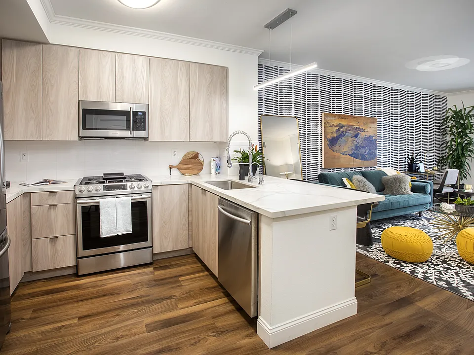 Modern kitchen at Reveal Playa Vista in Playa Vista, CA.