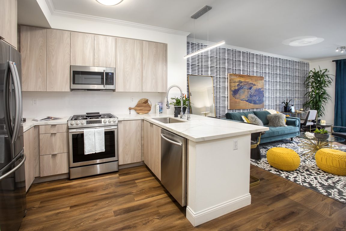 Modern kitchen at Reveal Playa Vista in Playa Vista, CA.