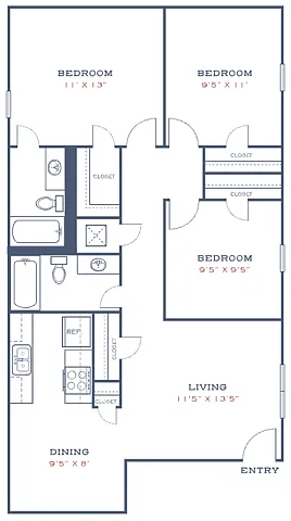 Floor plan C1 3 Bedrooms, 2 Baths