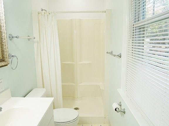 Bathroom with large shower.