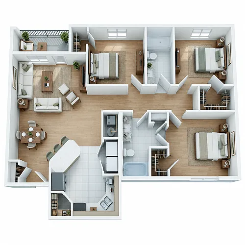 Floor plan 3 Bedroom, 2 Bathroom