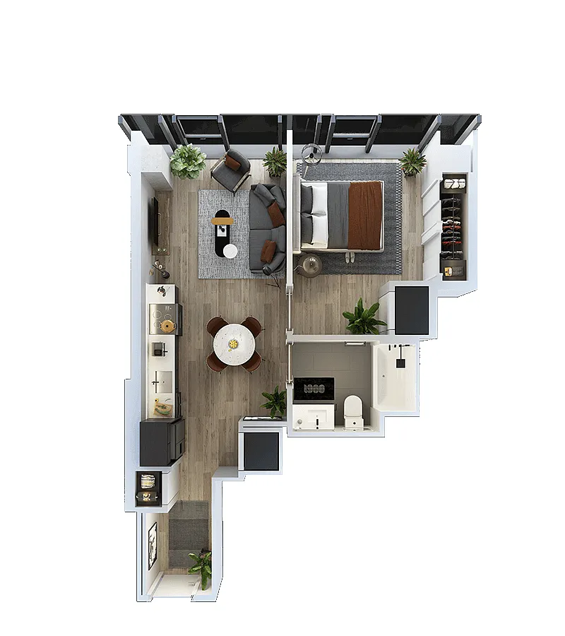 Floor plan 1 Bed-1 Bath