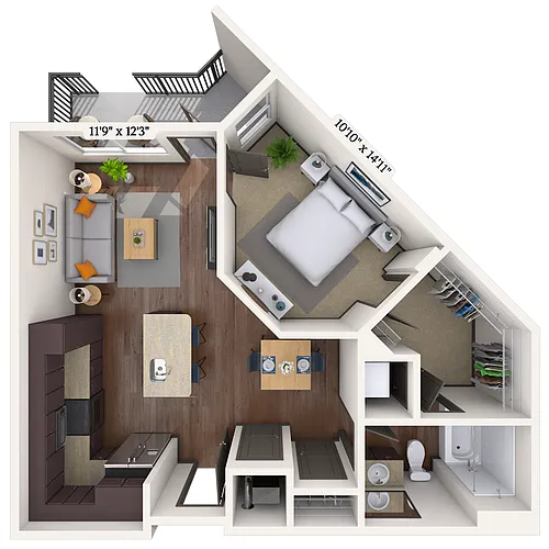 Floor plan Traditional 1x1 701 SF