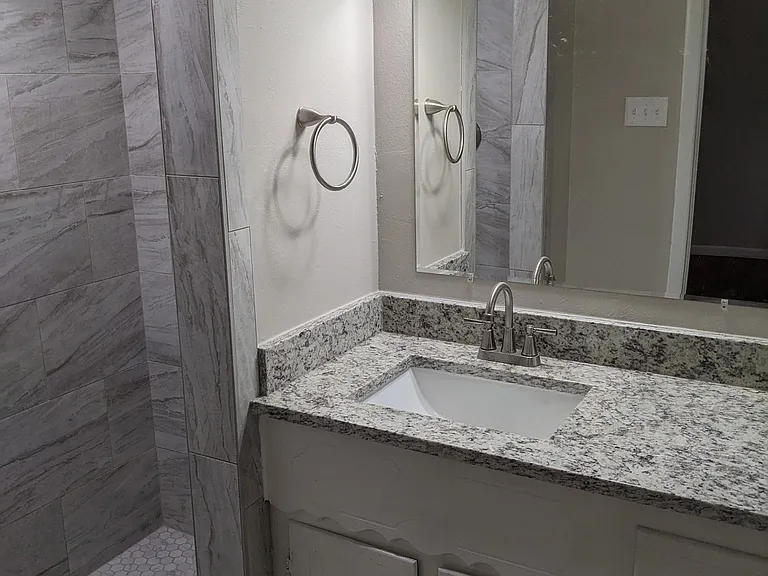 Master Bath. New shower, granite counter top, new mirror and fixtures.