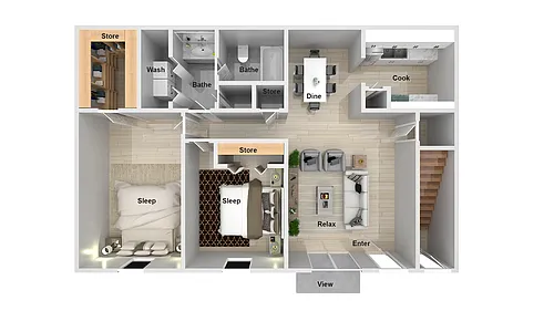 Floor plan 2 Bedroom 1 Bathroom Renovated