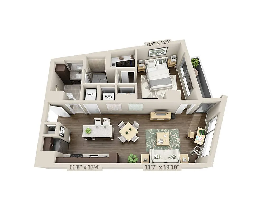 Floor plan One Bedroom A1K