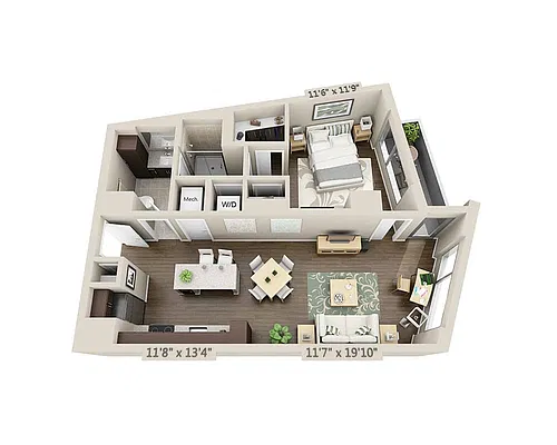 Floor plan One Bedroom A1K