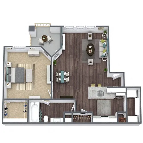 Floor plan A1: 1 Bed 1 Bath