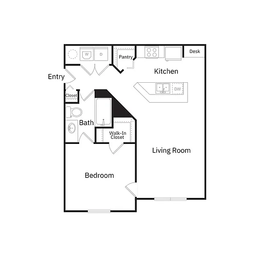 Floor plan 1 Bed - 1 Bath