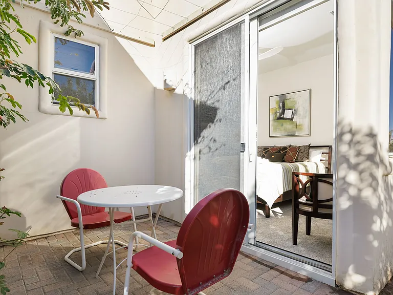 Seating area outside guest room.