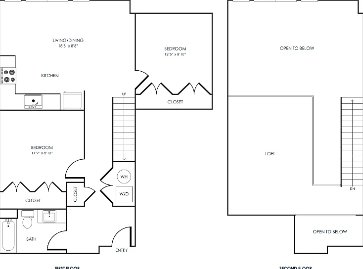 2 Bedroom Loft 22J Floorplan Diagram